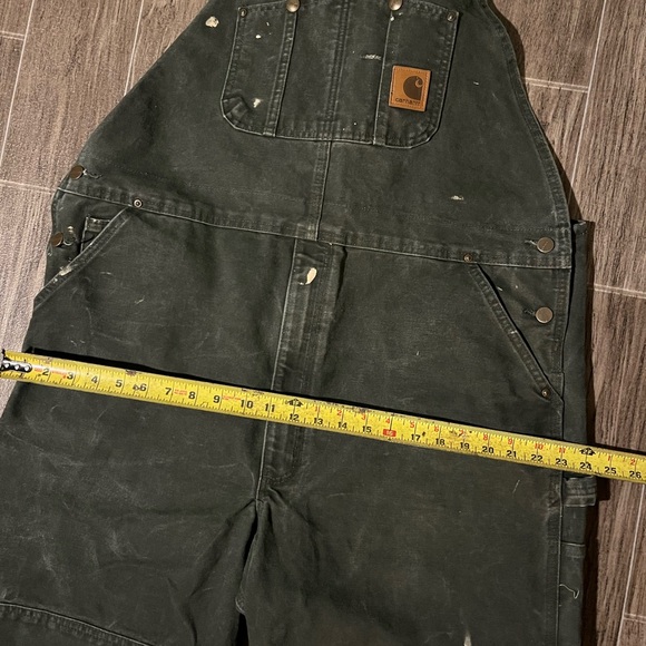 VTG Carhartt Double Knee Duck Canvas Bib Overalls R06 MOS Mens 42x32 Green - Picture 8 of 10